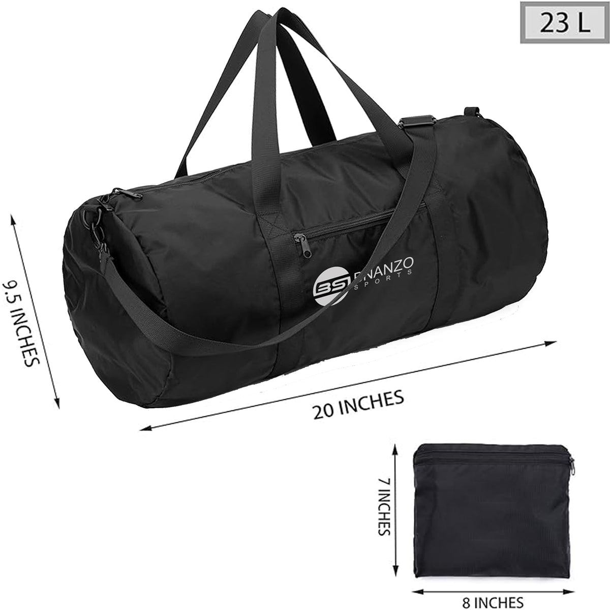 BNANZO Sports 23L Foldable Gym Duffel Bag – Black Lightweight Travel Bag