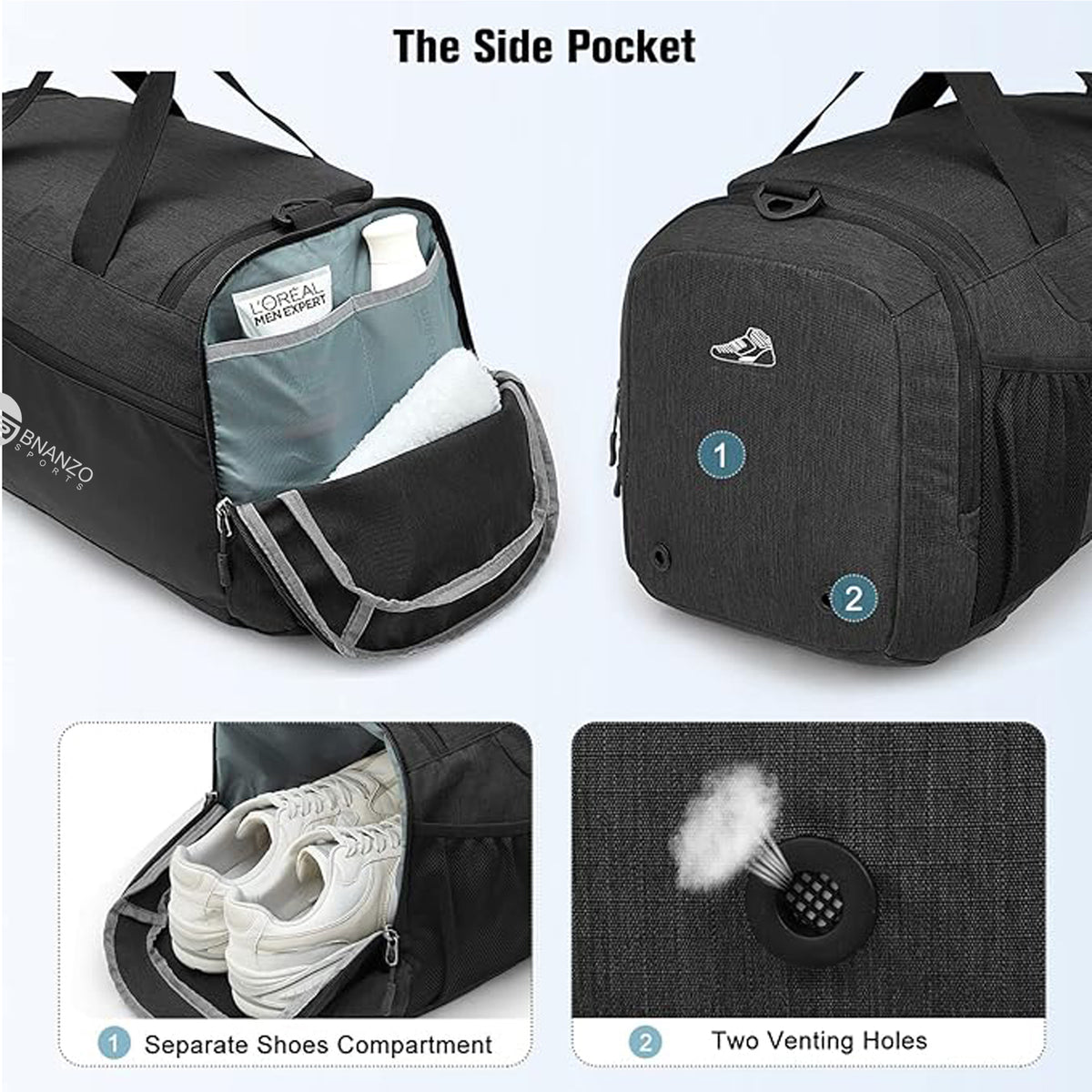 45L Gym Duffel Bag with Shoe Compartment – 3-in-1 Travel Backpack