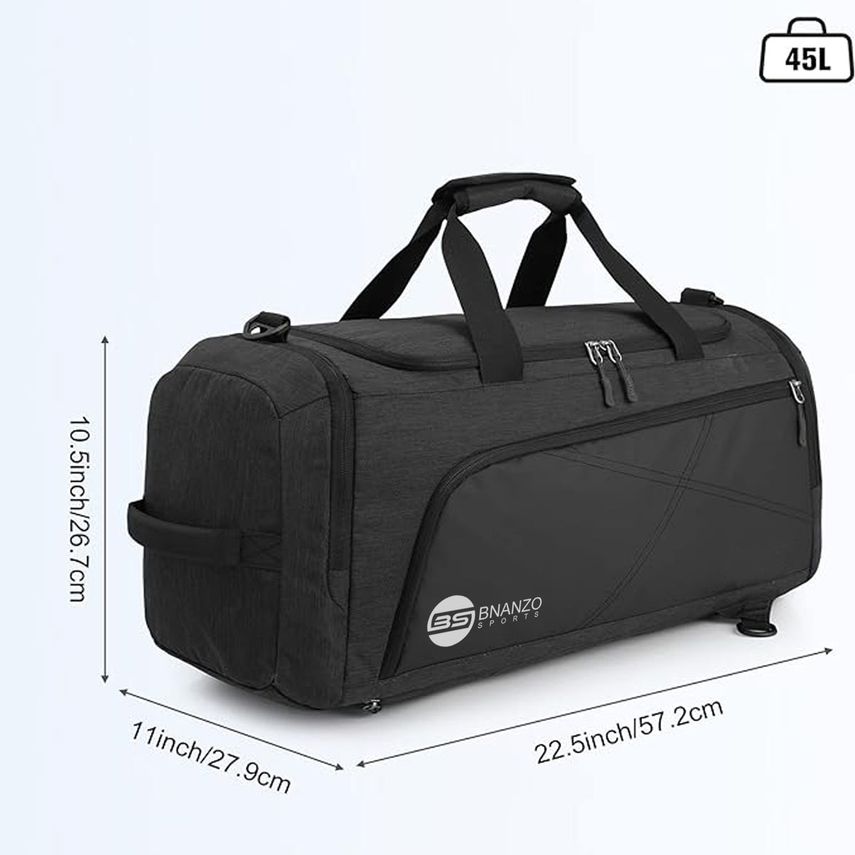 45L Gym Duffel Bag with Shoe Compartment – 3-in-1 Travel Backpack