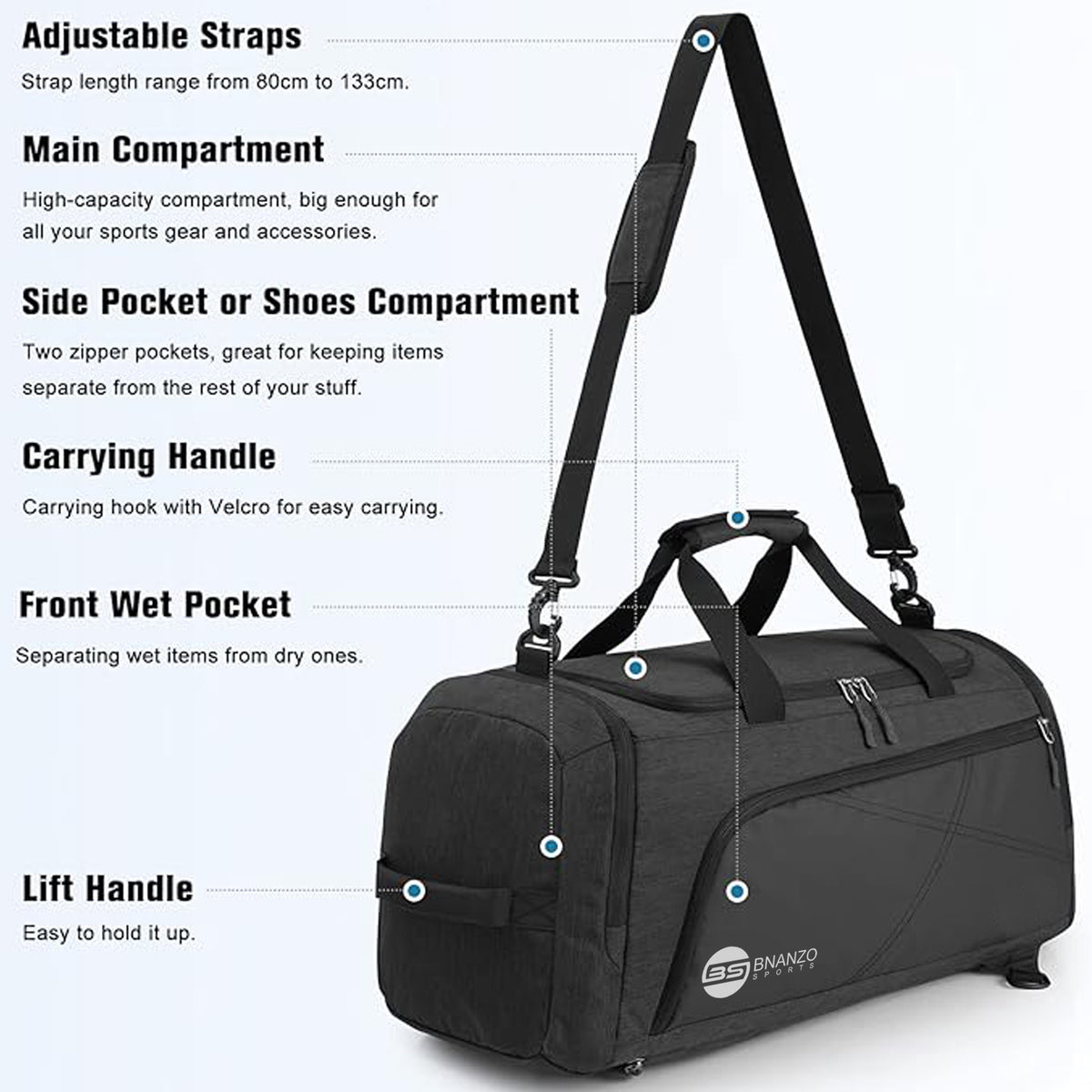 45L Gym Duffel Bag with Shoe Compartment – 3-in-1 Travel Backpack