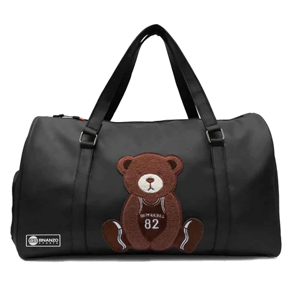 Black Teddy Bear Duffel Bag with Shoe Compartment