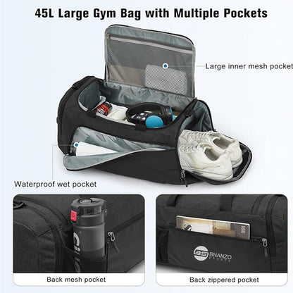 45L Gym Duffel Bag with Shoe Compartment – 3-in-1 Travel Backpack