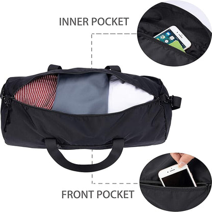 BNANZO Sports 23L Foldable Gym Duffel Bag – Black Lightweight Travel Bag