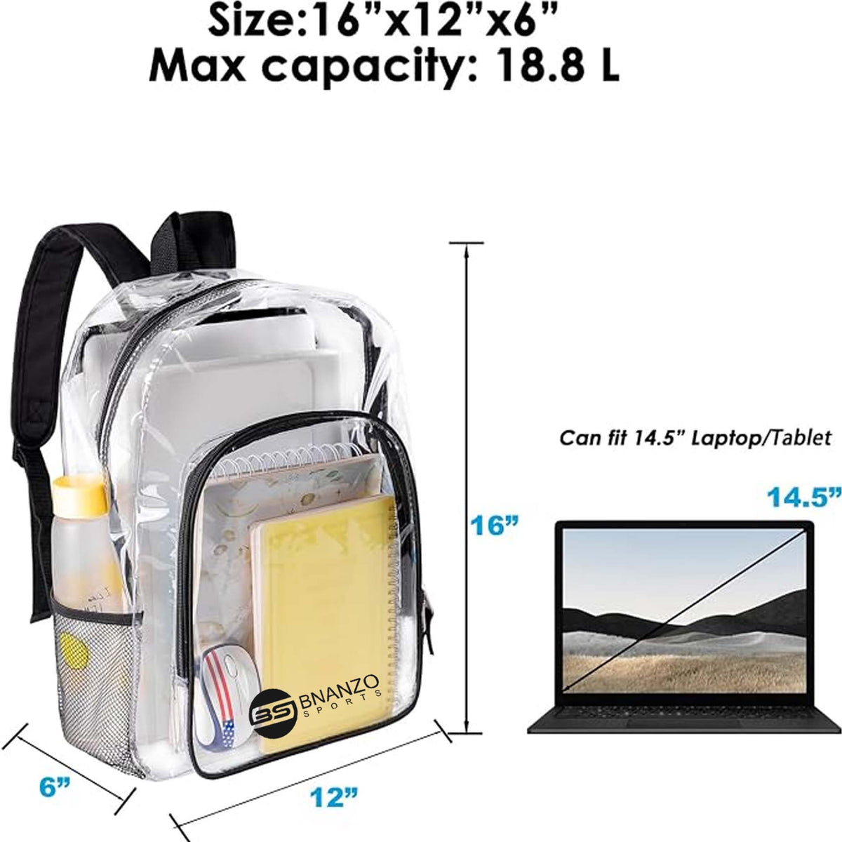 BNANZO ClearView 18.8L Transparent School Backpack