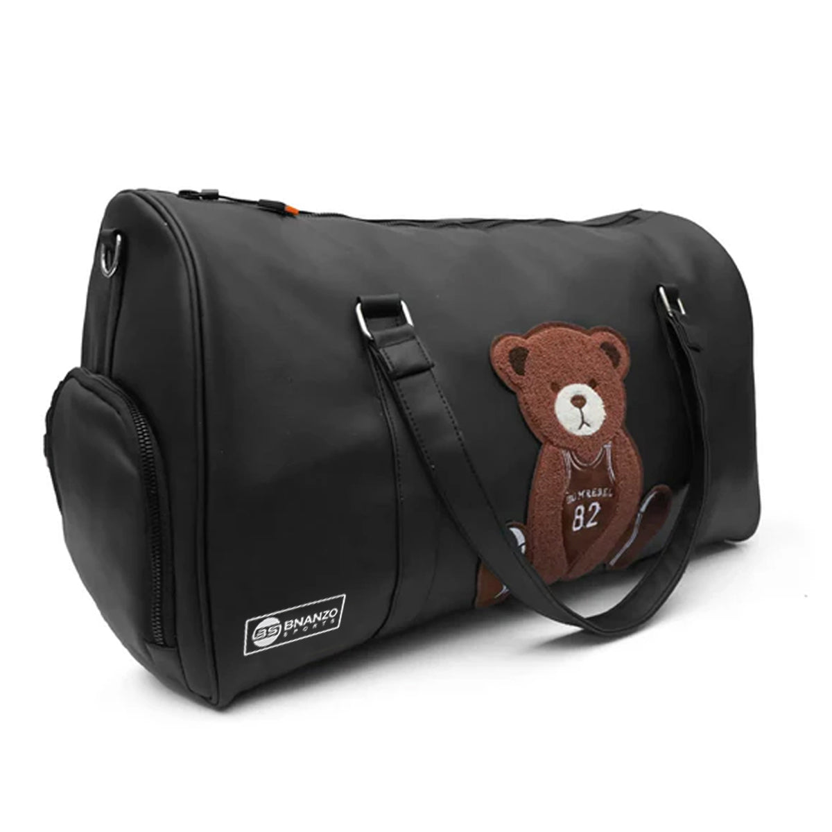 Black Teddy Bear Duffel Bag with Shoe Compartment