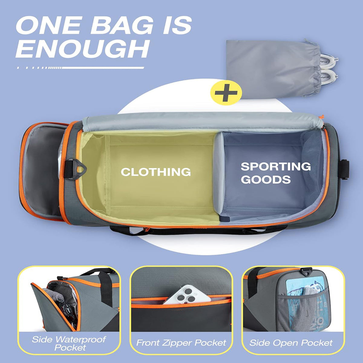 36L Gym Duffel Bag with Wet Compartment & Dividers