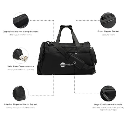 BNANZO Sports Adventure ProTrek Gym Duffel Bag – Black with Shoe Compartment