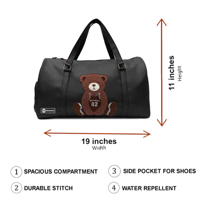 Black Teddy Bear Duffel Bag with Shoe Compartment