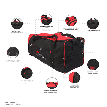 BNANZO Sports 86L Expandable Rolling Duffel Bag – Foldable Travel Bag with Wheels